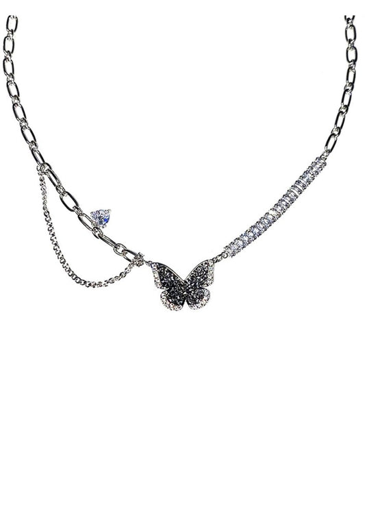 Black Zircon Butterfly Necklace - cherrykittenBlack Zircon Butterfly Necklace