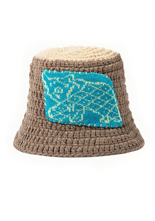 Blue Block Knitted Bucket Hat - cherrykittenBlue Block Knitted Bucket Hat