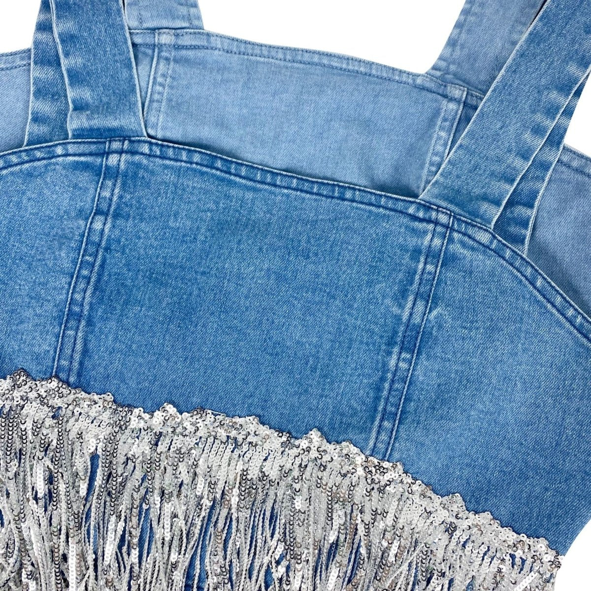 Blue Denim Fringe Corset Top - cherrykittenBlue Denim Fringe Corset Top