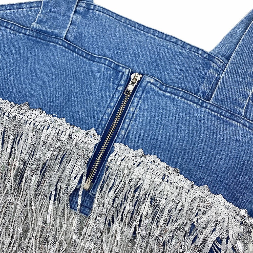Blue Denim Fringe Corset Top - cherrykittenBlue Denim Fringe Corset Top
