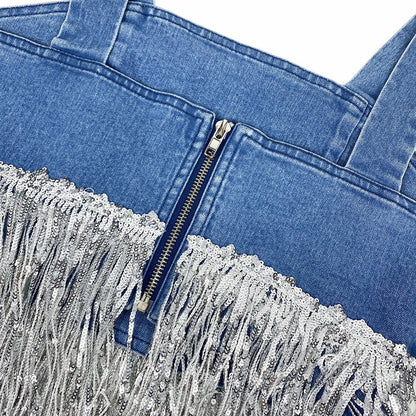 Blue Denim Fringe Corset Top - cherrykittenBlue Denim Fringe Corset Top