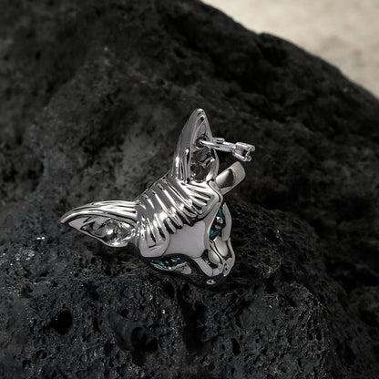 Blue Eyes Silver Cat Ring - cherrykittenBlue Eyes Silver Cat Ring