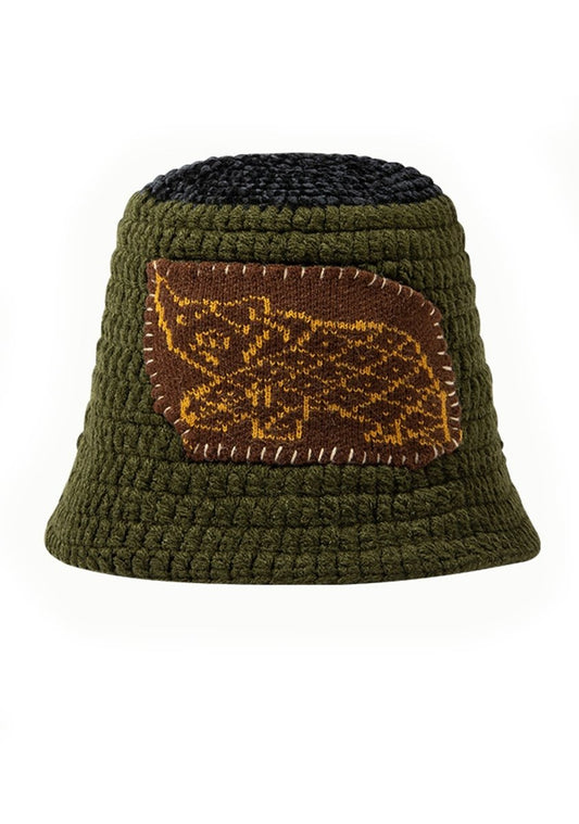 Brown Block Olive Knitted Bucket Hat - cherrykittenBrown Block Olive Knitted Bucket Hat