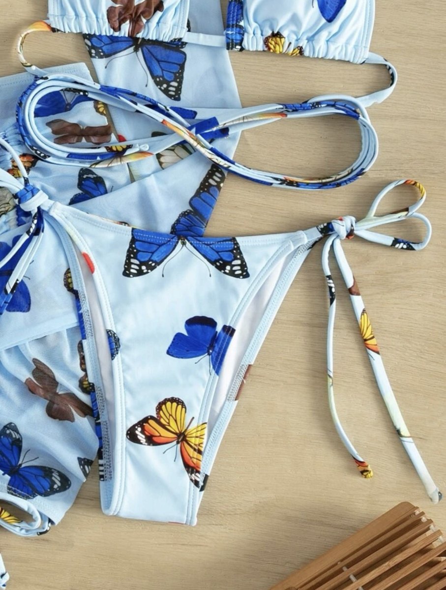 Butterfly Print Drawstring Sexy Bikini Set - cherrykittenButterfly Print Drawstring Sexy Bikini Set