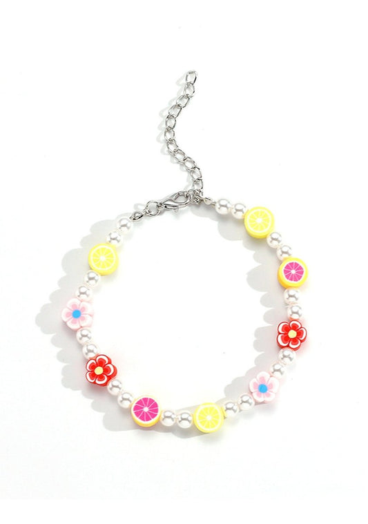 Cherry Blossom And Lemon Mixing Pearl Anklet - cherrykittenCherry Blossom And Lemon Mixing Pearl Anklet