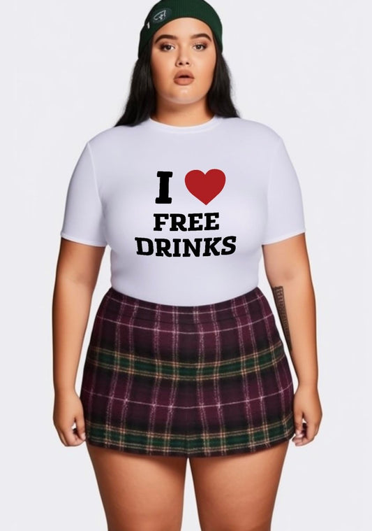 Curvy I Love Free Drinks Baby Tee - cherrykittenCurvy I Love Free Drinks Baby Tee