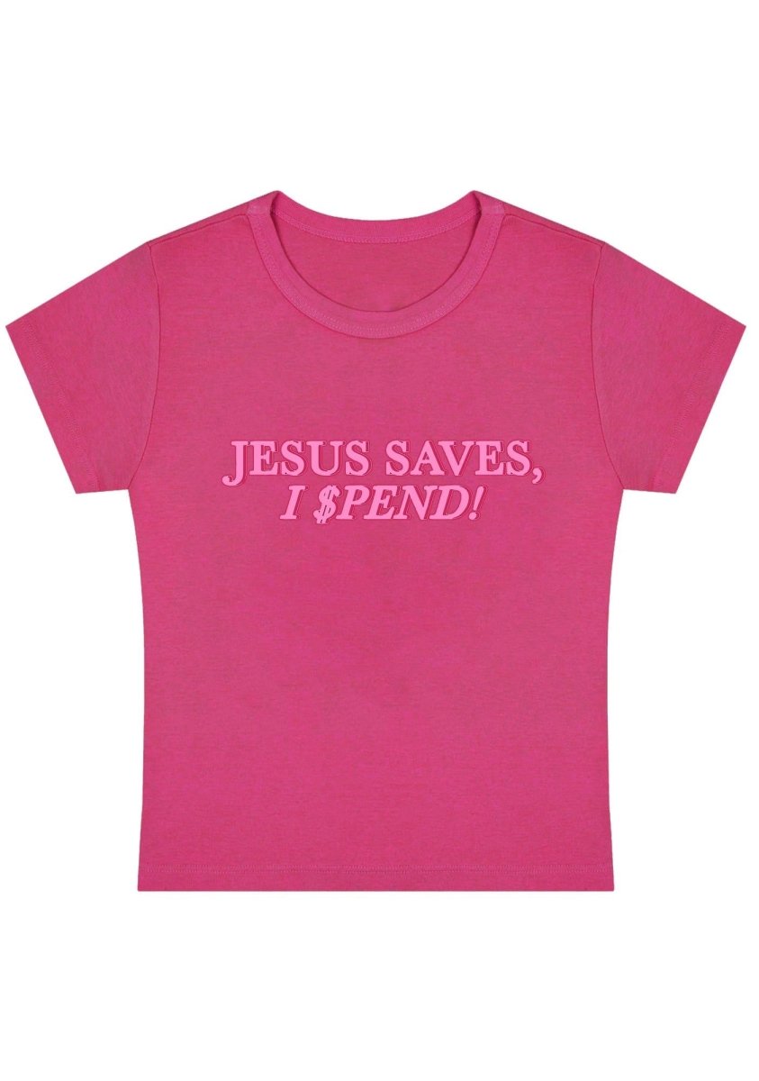 Curvy Jesus Saves I Spend Baby Tee - cherrykittenCurvy Jesus Saves I Spend Baby Tee