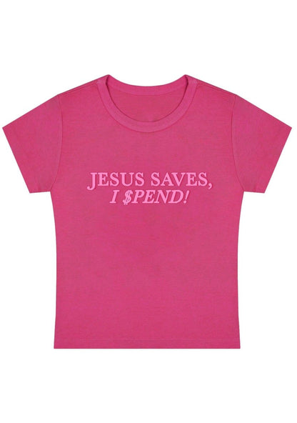 Curvy Jesus Saves I Spend Baby Tee - cherrykittenCurvy Jesus Saves I Spend Baby Tee
