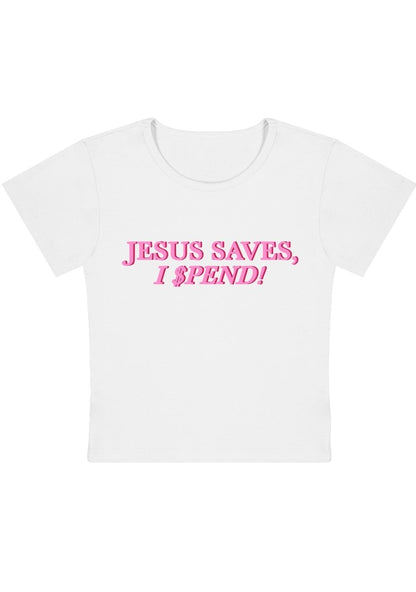 Curvy Jesus Saves I Spend Baby Tee - cherrykittenCurvy Jesus Saves I Spend Baby Tee