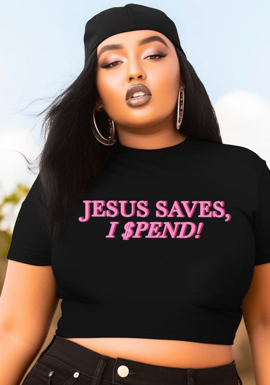 Curvy Jesus Saves I Spend Baby Tee - cherrykittenCurvy Jesus Saves I Spend Baby Tee