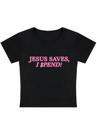 Curvy Jesus Saves I Spend Baby Tee - cherrykittenCurvy Jesus Saves I Spend Baby Tee