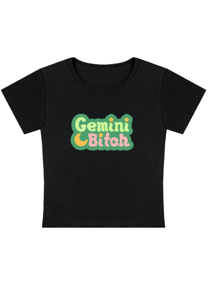 Custom Zodiac Gemini Bxtch Y2k Baby Tee-cherrykitten-Baby Tees,Personalized,Savage,Tops,Zodiac