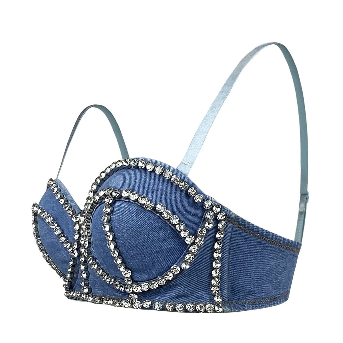 Denim Herringbone Diamond Detachable Strap Corset Top - cherrykittenDenim Herringbone Diamond Detachable Strap Corset Top