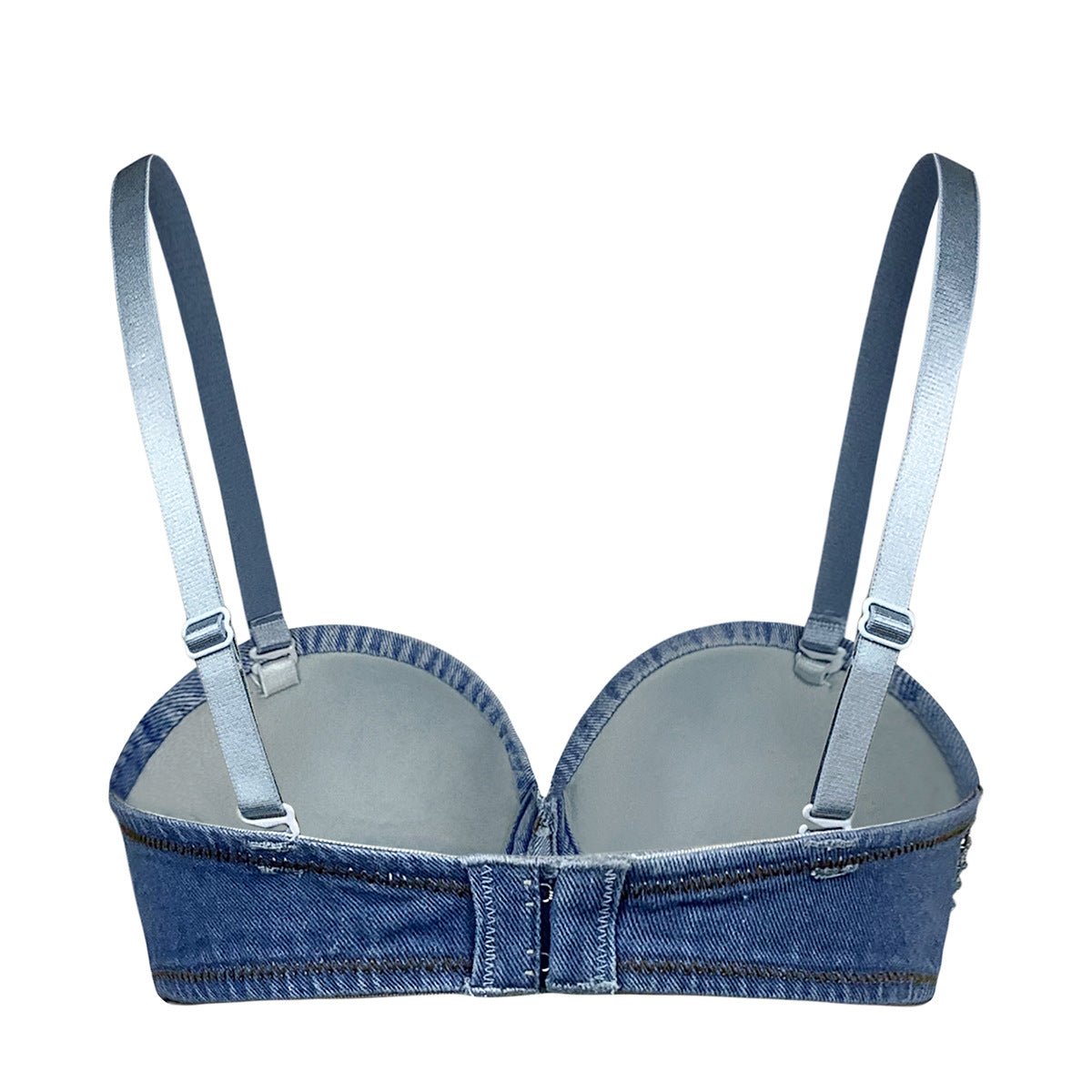 Denim Herringbone Diamond Detachable Strap Corset Top - cherrykittenDenim Herringbone Diamond Detachable Strap Corset Top
