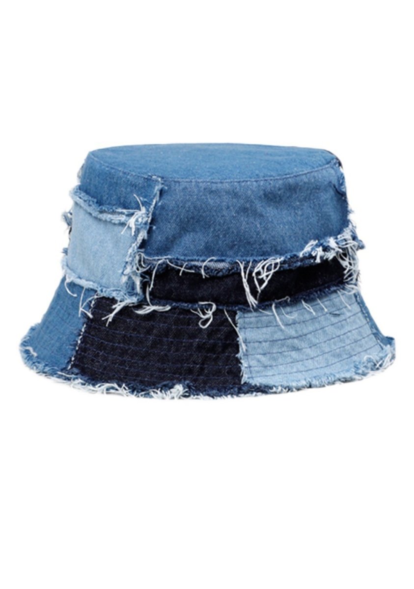 Denim Splicing Color Contrast Bucket Hat - cherrykittenDenim Splicing Color Contrast Bucket Hat