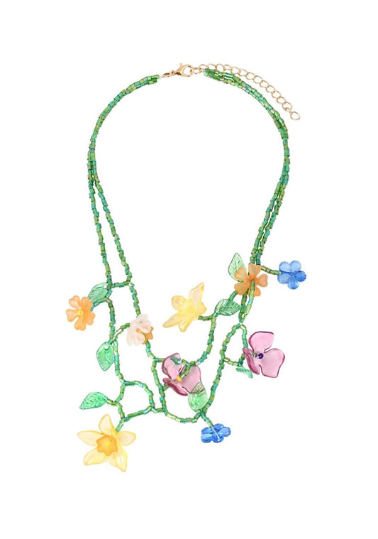 Flower Ocean Green Beads Y2K Necklace - cherrykittenFlower Ocean Green Beads Y2K Necklace