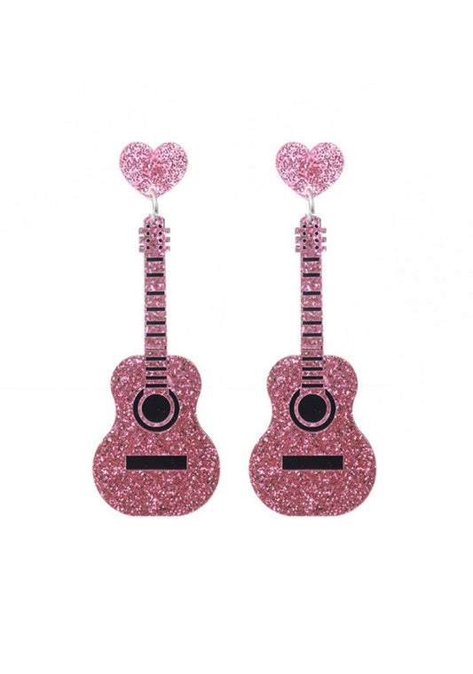 Glitter Guitars Heart Earrings - cherrykittenGlitter Guitars Heart Earrings