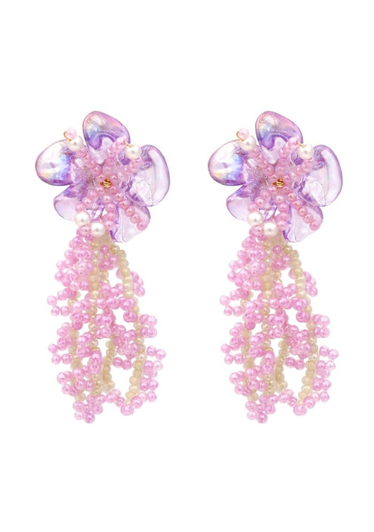 Handwoven Purple Flower Earbob Earrings - cherrykittenHandwoven Purple Flower Earbob Earrings
