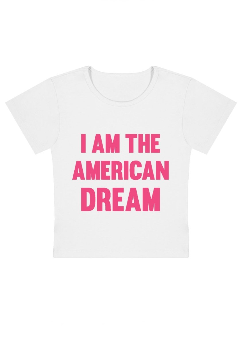 CHERRYKITTEN Y2K Baby Tee For Women - "I Am The American Dream" Funny Crop Top, Short Sleeve Crewneck
