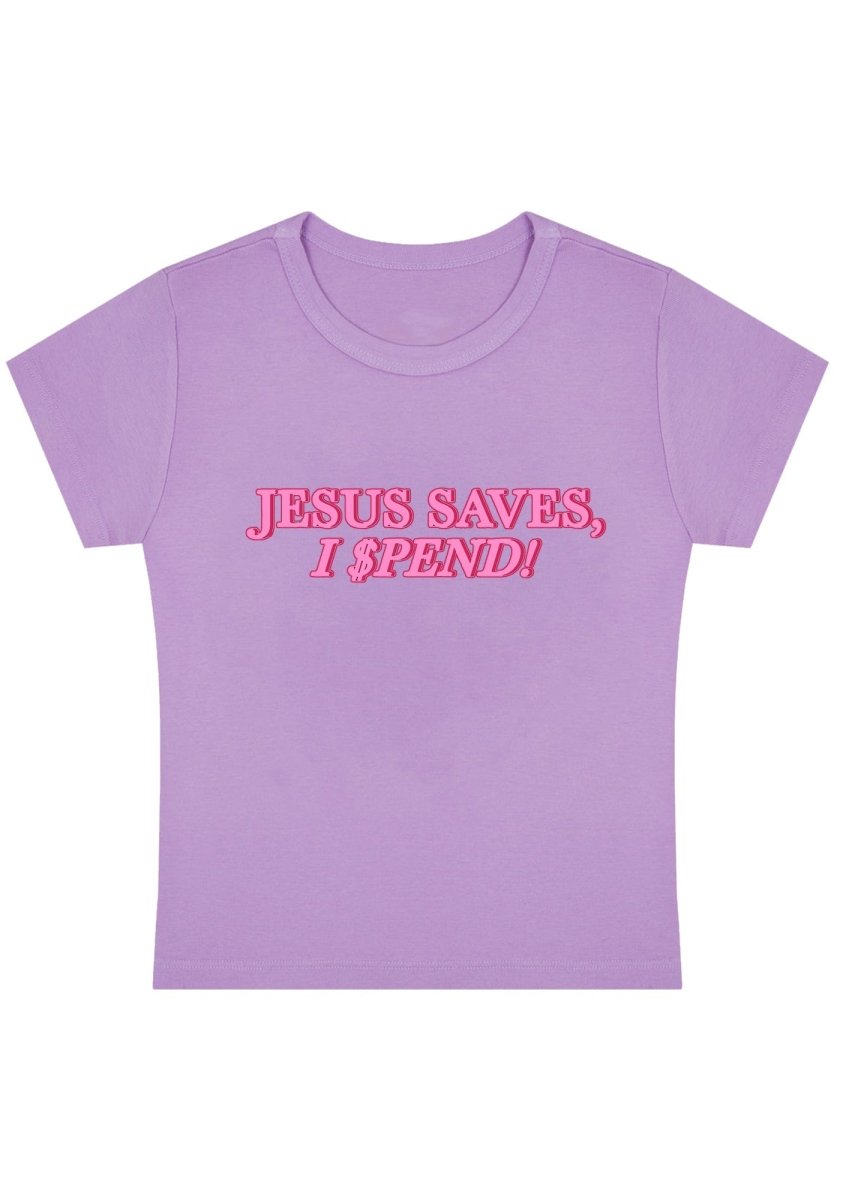Jesus Saves I Spend Y2K Baby Tee - cherrykittenJesus Saves I Spend Y2K Baby Tee