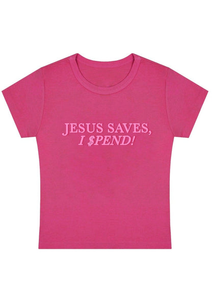 Jesus Saves I Spend Y2K Baby Tee - cherrykittenJesus Saves I Spend Y2K Baby Tee