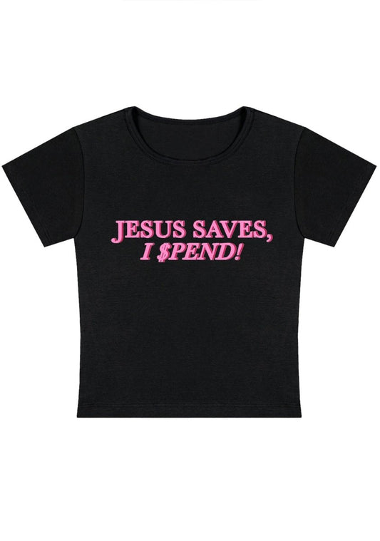 Jesus Saves I Spend Y2K Baby Tee - cherrykittenJesus Saves I Spend Y2K Baby Tee