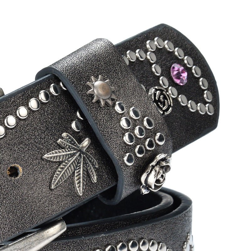 Metal Flower Leaf Diamond Cowgirl Belt - cherrykittenMetal Flower Leaf Diamond Cowgirl Belt