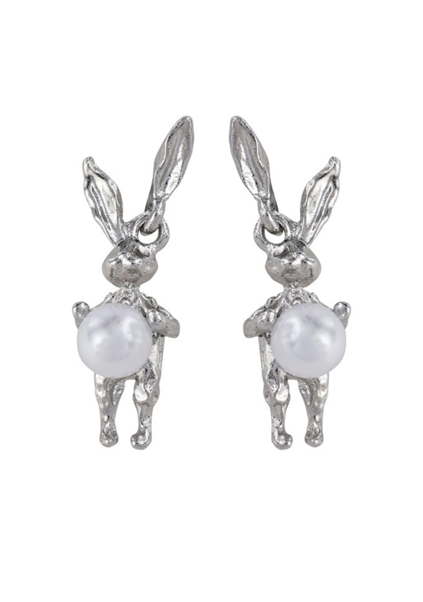 Moonlight Silver Bunny Earrings - cherrykittenMoonlight Silver Bunny Earrings