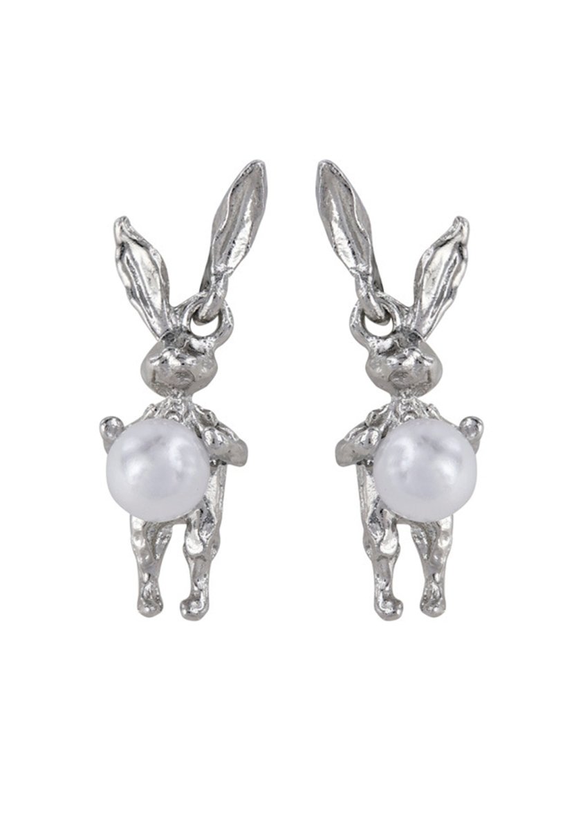 Moonlight Silver Bunny Earrings - cherrykittenMoonlight Silver Bunny Earrings