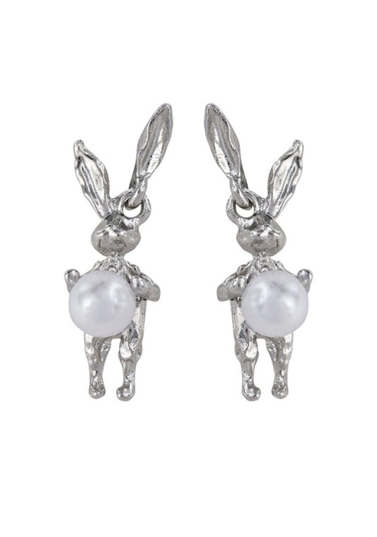 Moonlight Silver Bunny Earrings - cherrykittenMoonlight Silver Bunny Earrings