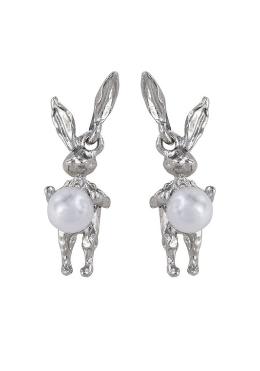 Moonlight Silver Bunny Earrings - cherrykittenMoonlight Silver Bunny Earrings