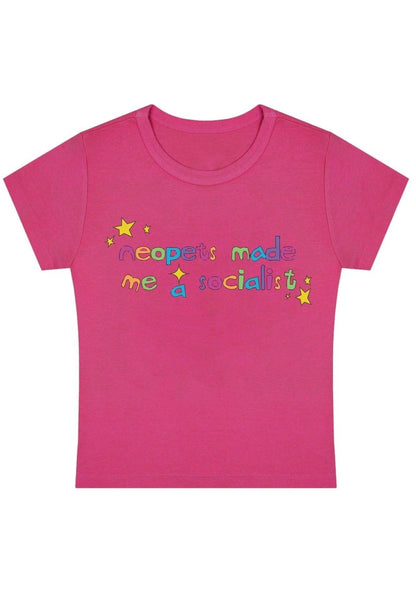 Neopets Made Me A Socialist Y2k Baby Tee - cherrykittenNeopets Made Me A Socialist Y2k Baby Tee
