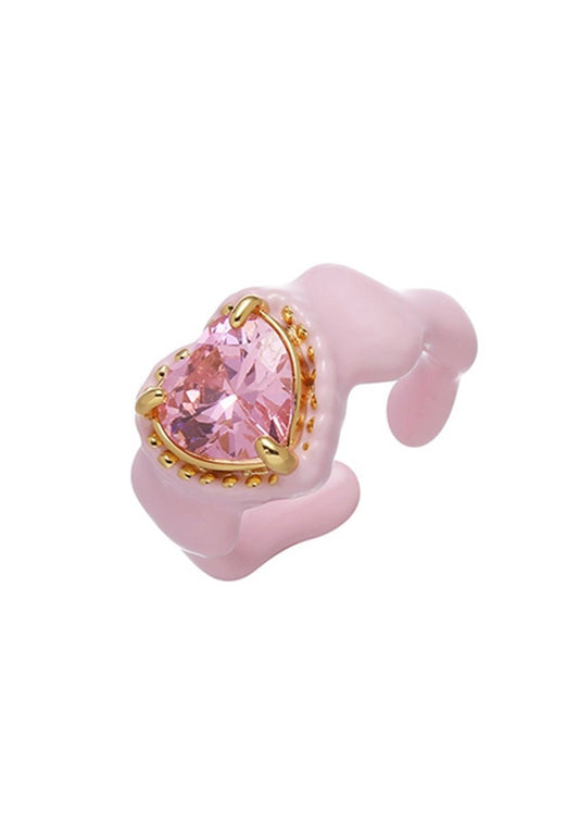 Pink Crystal Heart Zircon Y2K Rings - cherrykittenPink Crystal Heart Zircon Y2K Rings