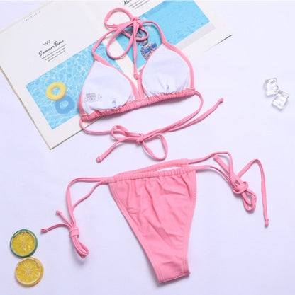 Pink Drawstring Bikini Set - cherrykittenPink Drawstring Bikini Set