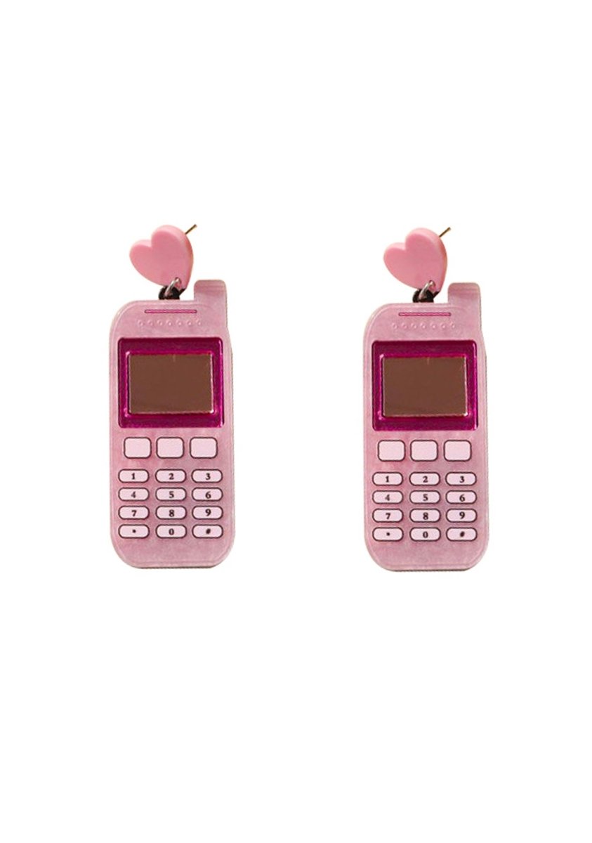 Pink Heart Phone Acrylic Earrings - cherrykittenPink Heart Phone Acrylic Earrings