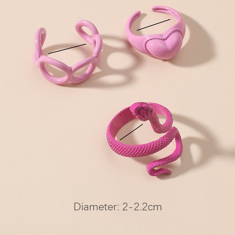 Pink Snake Rings Set - cherrykittenPink Snake Rings Set