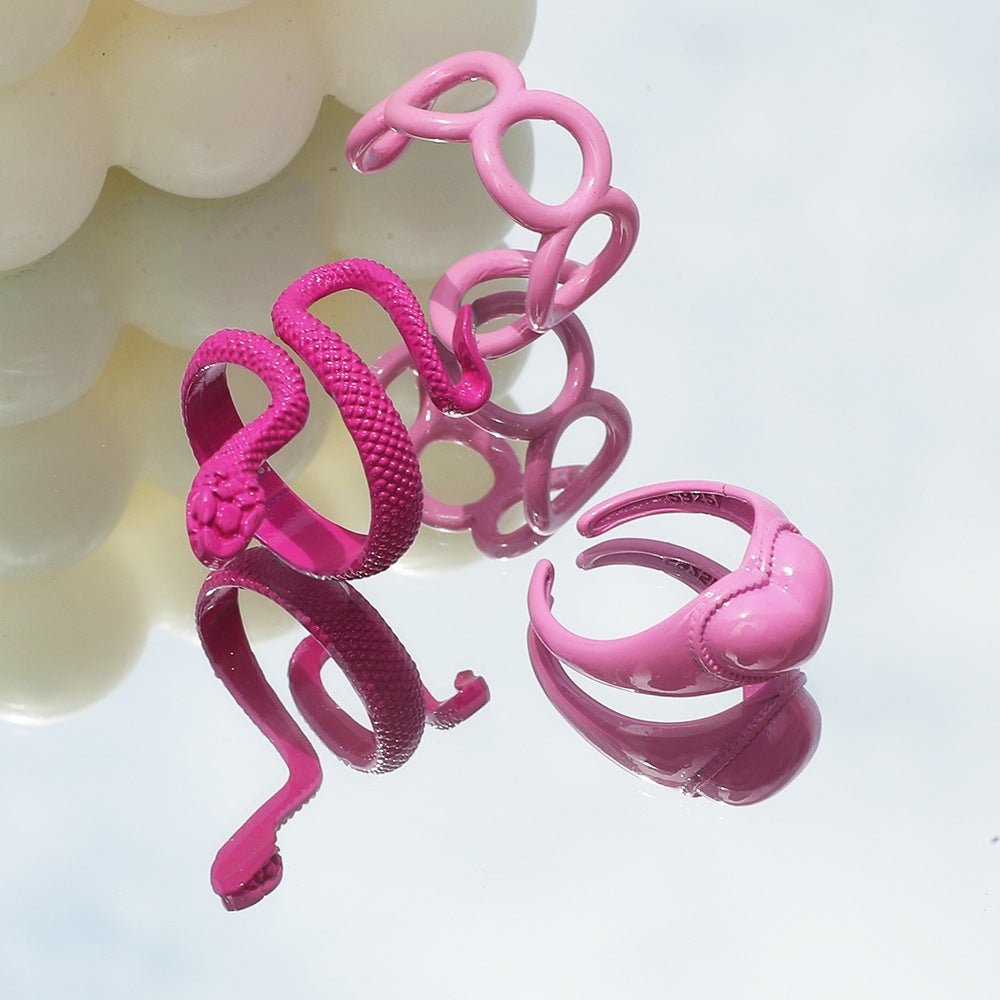 Pink Snake Rings Set - cherrykittenPink Snake Rings Set