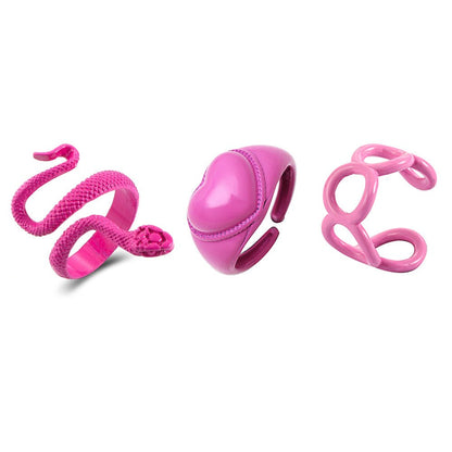 Pink Snake Rings Set - cherrykittenPink Snake Rings Set