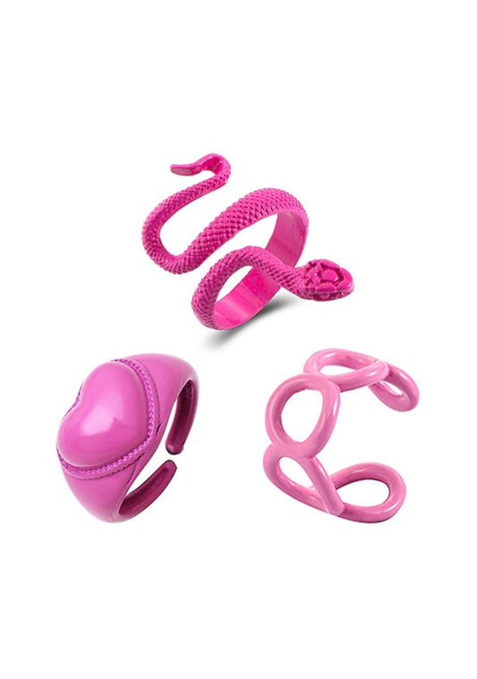 Pink Snake Rings Set - cherrykittenPink Snake Rings Set