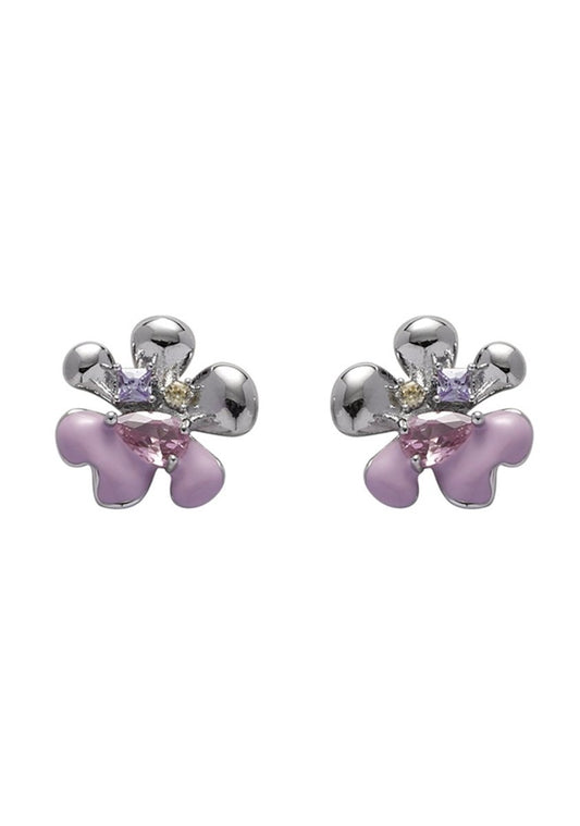 Pink&Silver Splice Flower Earnail Earrings - cherrykittenPink&Silver Splice Flower Earnail Earrings