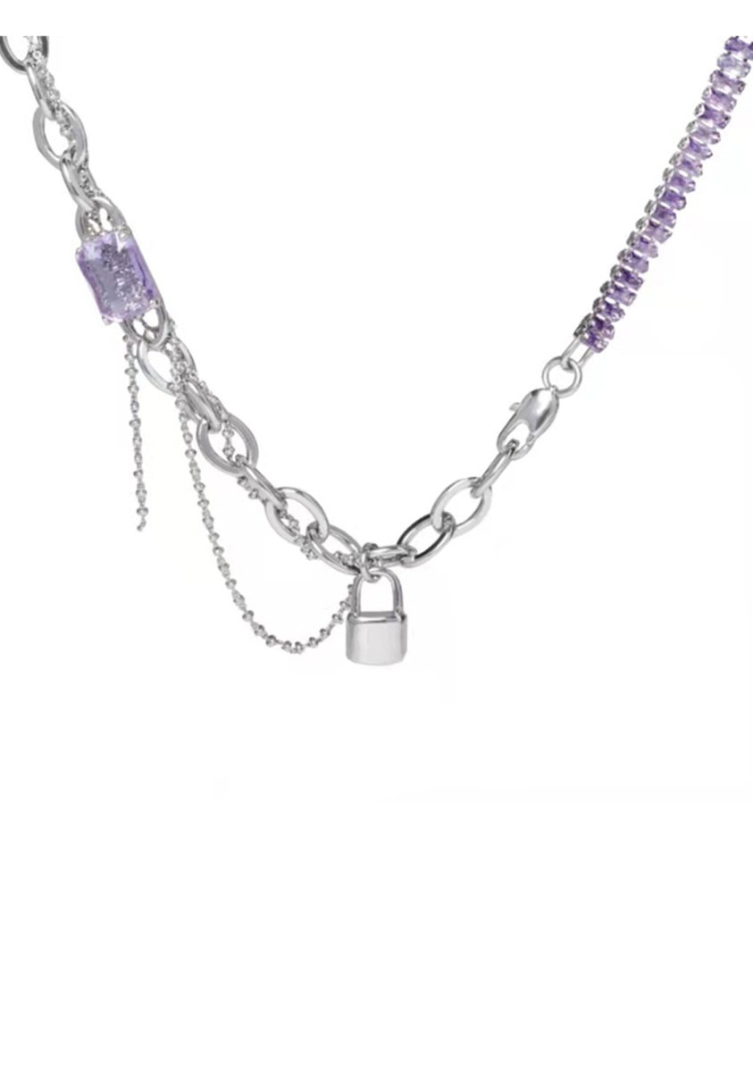 Purple Diamond&Lock Necklace - cherrykittenPurple Diamond&Lock Necklace