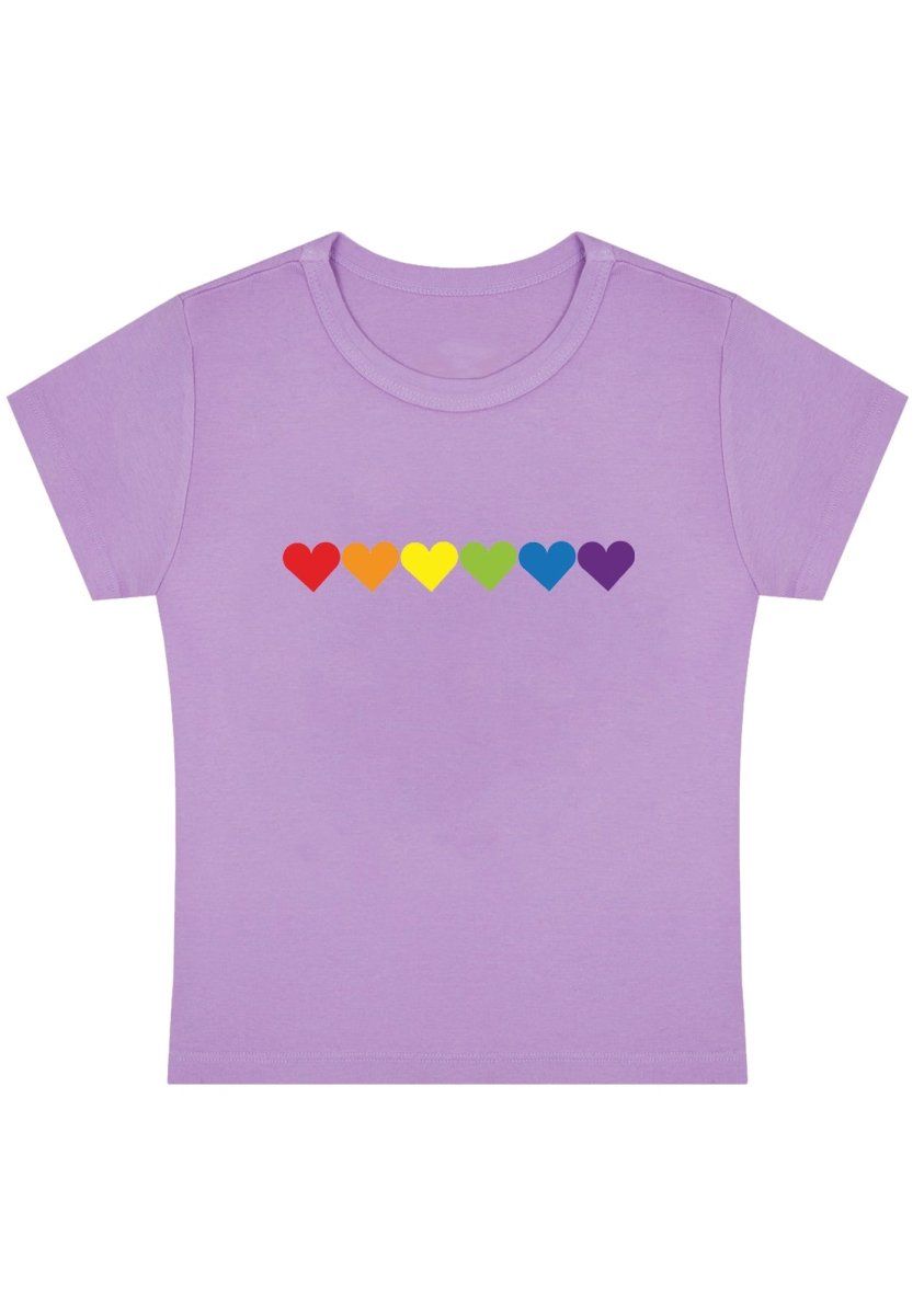 Six Rainbow Hearts Y2k Baby Tee-cherrykitten-Baby Tees,Pride,Tops