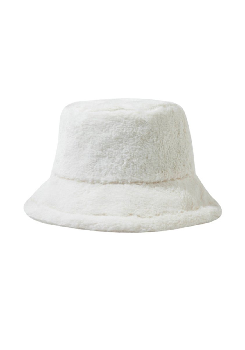 Solid Color Faux Wool Plush Bucket Hat - cherrykittenSolid Color Faux Wool Plush Bucket Hat