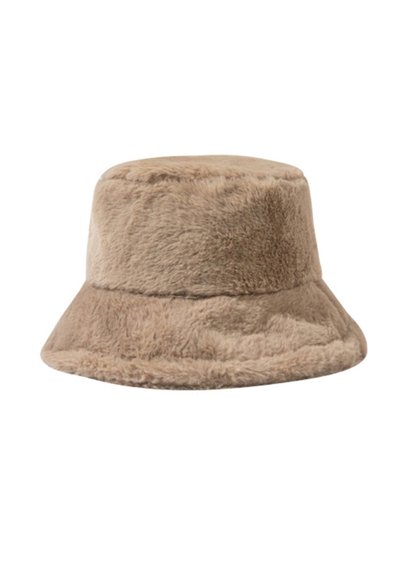 Solid Color Faux Wool Plush Bucket Hat - cherrykittenSolid Color Faux Wool Plush Bucket Hat