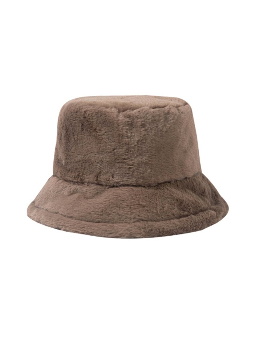 Solid Color Faux Wool Plush Bucket Hat - cherrykittenSolid Color Faux Wool Plush Bucket Hat