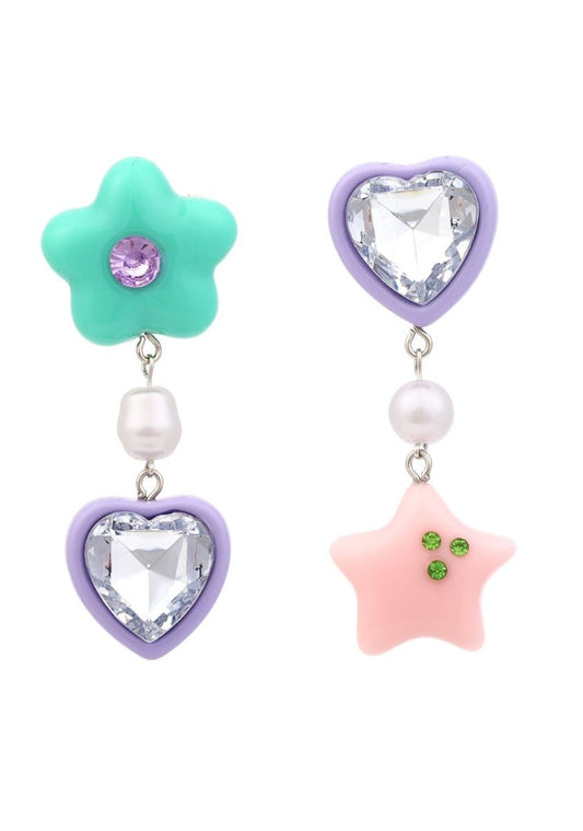 Star Flower Heart Earbob Earrings - cherrykittenStar Flower Heart Earbob Earrings