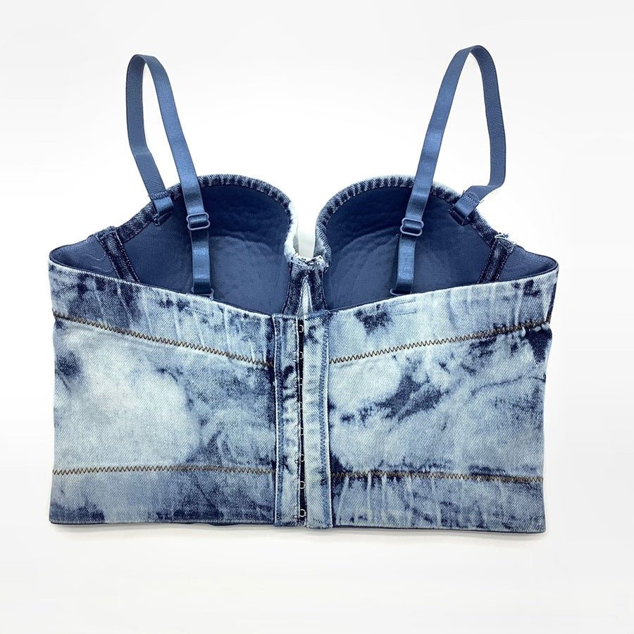 Tie-Dye All-Match Trend Shaping Denim Corset Top - cherrykittenTie-Dye All-Match Trend Shaping Denim Corset Top