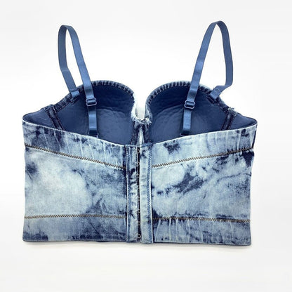 Tie-Dye All-Match Trend Shaping Denim Corset Top - cherrykittenTie-Dye All-Match Trend Shaping Denim Corset Top