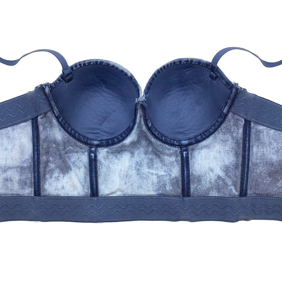 Tie-Dye All-Match Trend Shaping Denim Corset Top - cherrykittenTie-Dye All-Match Trend Shaping Denim Corset Top