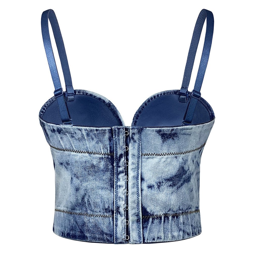 Tie-Dye All-Match Trend Shaping Denim Corset Top - cherrykittenTie-Dye All-Match Trend Shaping Denim Corset Top